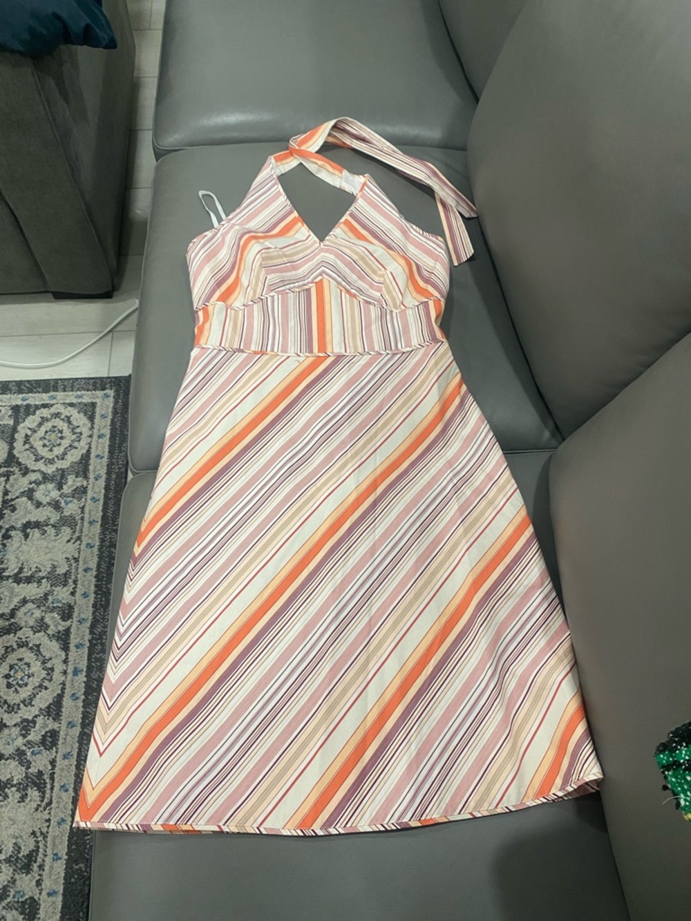 Ann Taylor Halter Striped Mini Dress in Orange, Pink and Cream